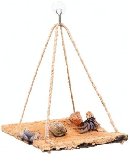 Hermit Crab Climbing Toy, Natural Wooden Reptile Swing Toy, Pet Cage Tank Aquarium Accessories for Hermit Crab Lizard Chameleon Hamster Guinea Pig Chinchilla Bird Parrot