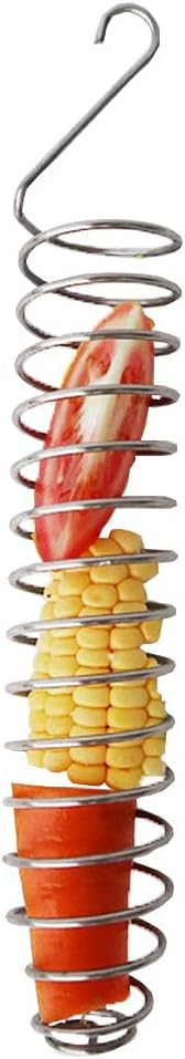 QBLEEV Stainless Steel Bird Food Holder, Parrots Foraging Toys, 25cm Long, 82g Weight, Fits Nuts, Fruits, Vegetables, Grain, Wheat, Chew Toys for Conures, Parakeets, Cockatoos