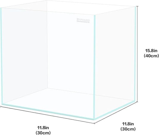 Tall Rimless Aquarium 9.5 Gallon, Ultra Clear Low Iron Small Fish Tank for Betta, L11.8×W11.8×H15.8 Glass Thickness 5mm with EVA Foam Leveling Mat