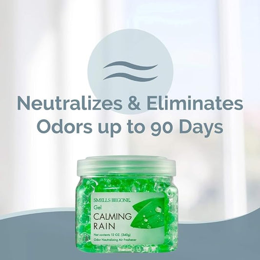 SMELLS BEGONE 72 oz Odor Eliminator Gel Value Pack - Air Freshener - Absorbs & Eliminates Odors in Bathrooms, Basements, Pet Areas, Boats, RVs & Cars - Made with Essential Oils - Calming Rain Scent