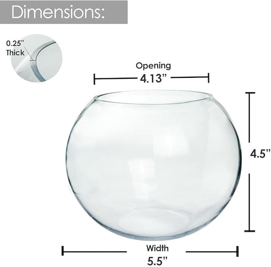 Craft And Party, Glass Bubble Bowl, 4.5" Height x 6" Width Glass Fish Bowl Vase, Bubble Bowl vase for Terrarium, Flower vase Centerpiece