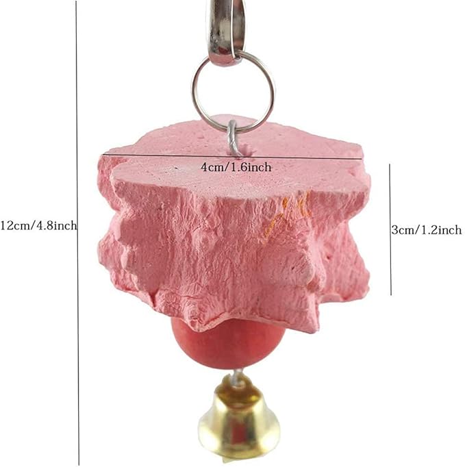 Bird Grinding Beak Calcium Stone with Bell,Rat Mineral Lava Block Trimming Teeth Chewing Toys for Chinchilla Bunny Budgie Cockatiel Parakeet Parrot 6-Pcs(Random Delivery of Color)