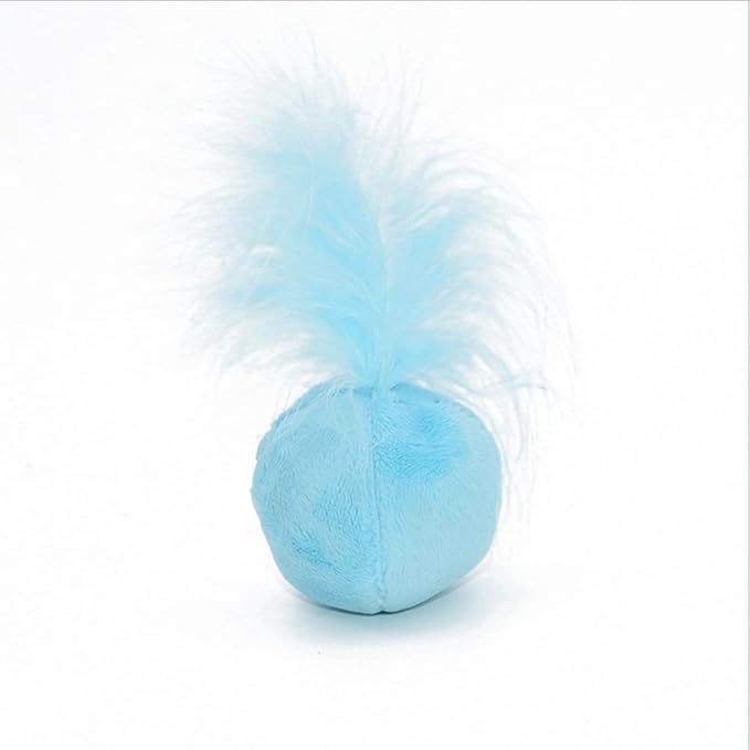 Furry Rattle Ball Cat Toy with Feather and Catnip - Interactive Pom Pom Balls for Cats, Soft and Lightweight, 2 Inch, 12 Pack.