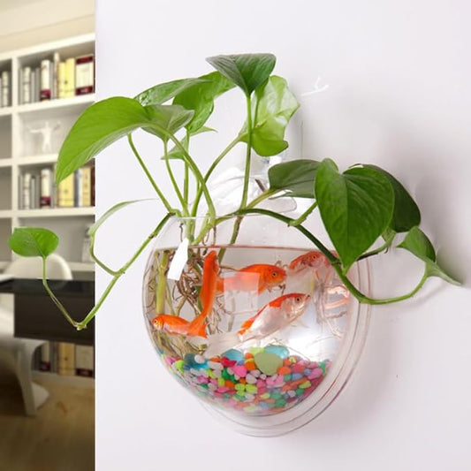 Balacoo 16.5 Inch Wall Hanging Fish Aquarium Acrylic Fish Tank Wall Decor Space-Saving Design Random Plant Color