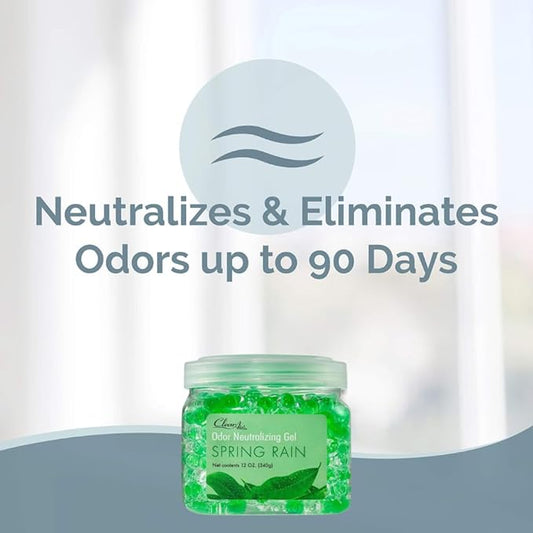 Clear Air Odor Eliminator Gel - 12 oz, Pack of 2 - Air Freshener Made with Essential Oils - Eliminates Odors in Bathrooms, Cars, Boats, RVs & Pet Areas - Spring Rain Scent