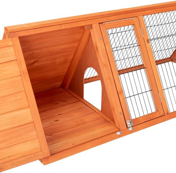 Rabbit Hutch & Chicken Coop Outdoor Small Animal Cage with Ventilated Wire Run, Emovable Tray for Quail, Bunnies, Guinea Pigs, Chicks – Backyard Poultry Hutch (Brown)