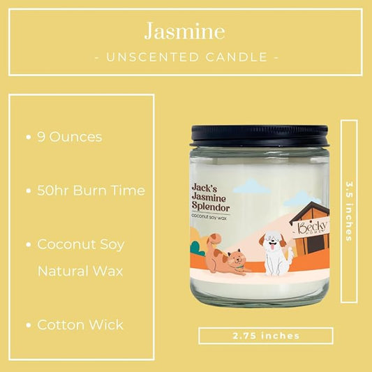 9oz Pet Odor Eliminator Deodorizer Candle, Long-Lasting Jasmine Scented, Non Toxic, Natural Plant-Based Wax Blend
