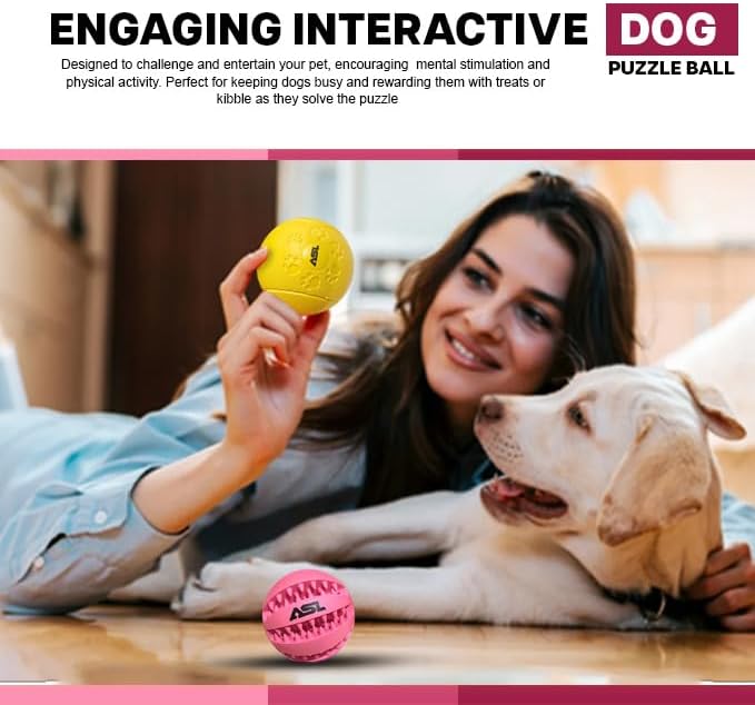 Interactive Dog Treat Ball, 2-Pack Durable Chew Balls for Puppies and Dogs Enrichment Toys for Large Dogs & Small Dogs, Durable Balls for Teeth Cleaning/IQ Training/Chewing