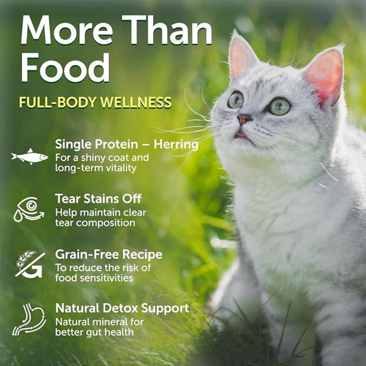 Nature's Protection Dry Cat Food - Grain Free, High Protein Cat Food Dry Kibble for Indoor Adult Cats with Light Fur - Sensitive Stomach, No Tear Stains & Hairball (Superior Care - Herring, 14.11 lb)