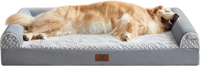 WNPETHOME Orthopedic Dog Beds for Large Dogs, Waterproof Memory Foam Large Dog Bed with Sides, Non-Slip Bottom and Egg-Crate Foam Big Pet Couch Bed with Washable Removable Cover, Grey