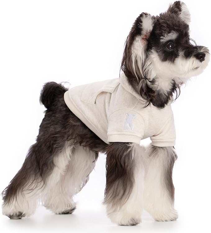 Koneseve Dog Hoodie Fleece, Cat Sweater Warm with Pocket - Soft Clothes for Daily Wear, Basic Hooded Sweatshirts, Winter Coat Clothing, Comfort Tee Shirt Fit for All Breeds Pet - Beige - 5XL