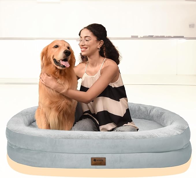 Orthopedic Waterproof Large Dog Bed: Memory Foam Washable Dog Bed with Bolsters - Removable Orthopedic Cover for Medium L XL Large Sized Pet - Non-Slip Bottom - Silver