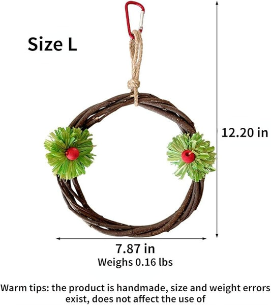 Bird Swing Branch Rings Swing Bird Toy Birdcage Hanging Corn Husk Perch Toy Cage Accessories for Lovebird Budgies Chewable Toy Parrot Pecking Toy (L)