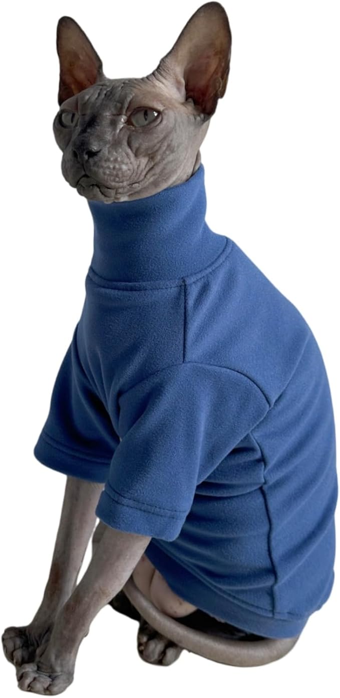 Sphynx Cats Solid Warm Fleece Shirt Cat Turtleneck Undershirt Thermal Hairless Cat Clothes for Sphynx, Devon, Cornish Cat Clothes and Small Kitten and Dogs (Ocean, X-Large)