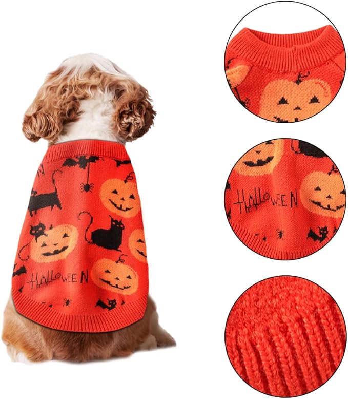 NACOCO Dog Halloween Pumpkin Sweater Pet Clothes Cat Knitwear Apparel Holiday Party Halloween Warm Puppy Clothes Kitty Clothes(XS)
