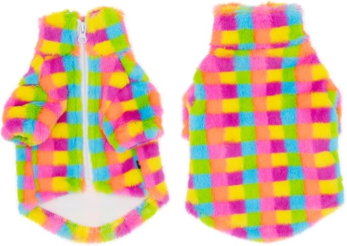 Cat Winter Fleece Jacket with Zipper, Warm Rainbow Fleece Hoodie Fall and Winter, Sphynx Cats Chihuahua Yorkie Puppy Two-Legged Easy to Wear Cat Coat with Zipper (L (5.5-8lbs))
