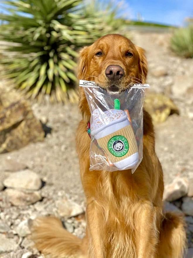 Parody Star Pups Coffee Dog Toy Pup'kin Spice Latte - Funny Plush Squeaky Crinkle Dog Toys for Medium, Small and Large for Dog Birthday
