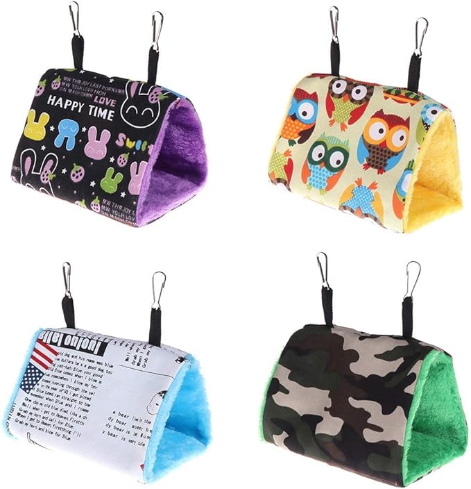 Hypeety Bird Nest House Hammock Hanging Bed Winter Warm Bird Hut House Tent Fuzzy Plush Birds Hut Hideaway for Parakeet Cockatiel Conure Lovebird Budgie Cage Perch Stand Swing (Random Color) (S)