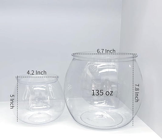 2 Pack Plastic Fish Bowls, 135oz Round Plastic Fish Tank 1 Gallon Aquarium Hydroponic Planter Floral Container for Candy, Carnival Games, Prizes, Party and Table Centerpiece Home Decor