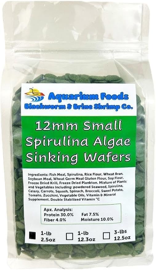 Aquatic Foods Inc. 12mm - 1/2" Small Sinking Wafers of Algae, Spirulina, Veggies for All Tropical Fish, African Cichlids, Shrimp, Snails, Crabs, Catfish, Plecos..…1-lb 2.5oz Clear Bag