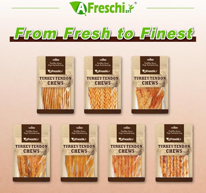 AFreschi Classic Turkey Tendon Coil (L) 3 oz, USA-Sourced Turkey Tendon, Dog Treats for Wrapped Series, All Natural Human Grade Dog Treat, Hypoallergenic, Rawhide Alternative