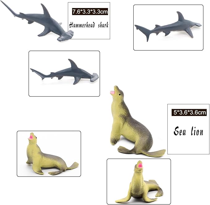 Sea Animal Toy Set,12 pcs Animal Sea Figures Ocean Toy for Kids, Realistic Set for Sea Lovers, Includes Great White Shark, Dolphin, White Shark, Whale for Age 3+