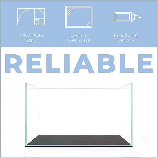 20 Gallon Rimless Glass Aquarium - Standard Space Saving Fish Tank - 23.62 x 14.17 x 14.17 inches Durable Clear Aquarium