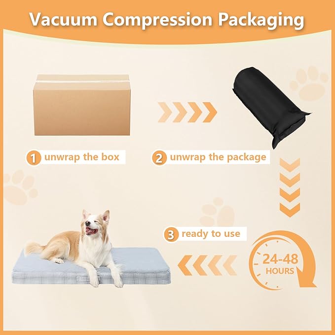 MIHIKK Washable Orthopedic Dog Bed for Large Dogs, XXL Waterproof Pet Bed with Egg Crate Foam Strong Support, Machine Washable Cover & Anti-Slip Bottom & Durable Zipper 47x29(Gray)