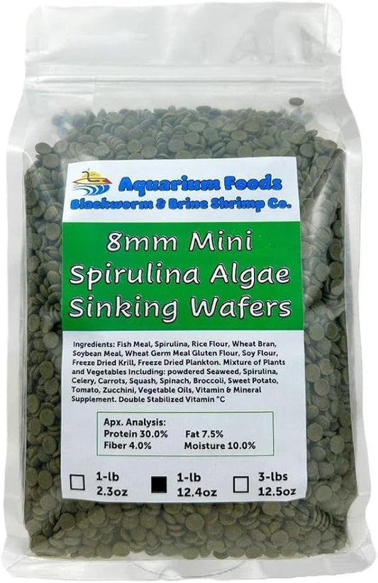 Aquatic Foods Inc. 8mm - 1/3" Mini Sinking Wafers of Algae, Spirulina, Veggies for All Tropical Fish, African Cichlids, Shrimp, Snails, Crabs, Catfish, Plecos.…1-lb 12.4oz Clear Bag