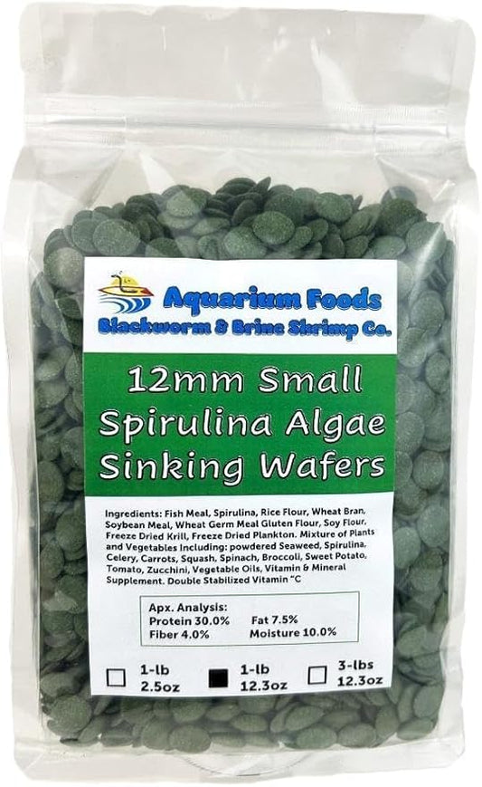 Aquatic Foods Inc. 12mm - 1/2" Small Sinking Wafers of Algae, Spirulina, Veggies for All Tropical Fish, African Cichlids, Shrimp, Snails, Crabs, Catfish, Plecos..…1-lb 12.3oz Clear Bag
