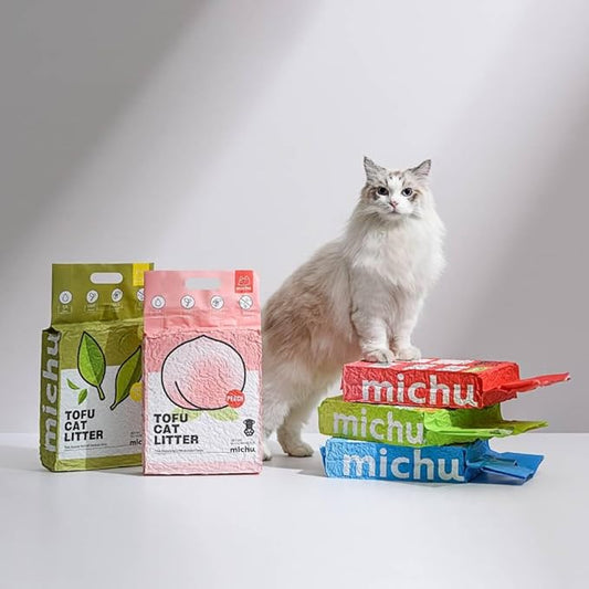 Tofu Cat Litter Natural Clumping Tofu Cat Litter, Fast Clumping and Easily Scoop-able 5.5lb/88oz 5 Scents - Greentea, 4 Pack