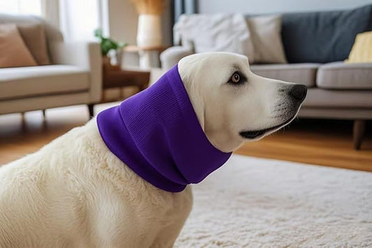 Dog Calming Band, Dog Ear Cover Anxiety Relief – Noise Canceling for Fireworks, Thunderstorms, Pet Grooming & Force Drying(Purple L)