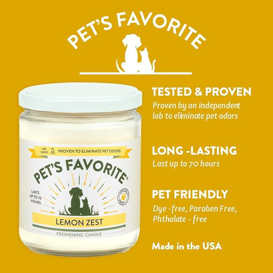 Pet's Favorite Pet Odor Candle, Clean Burning, Long Lasting Scented Candles with a Cotton Wick. (Lemon, Pack of 1)