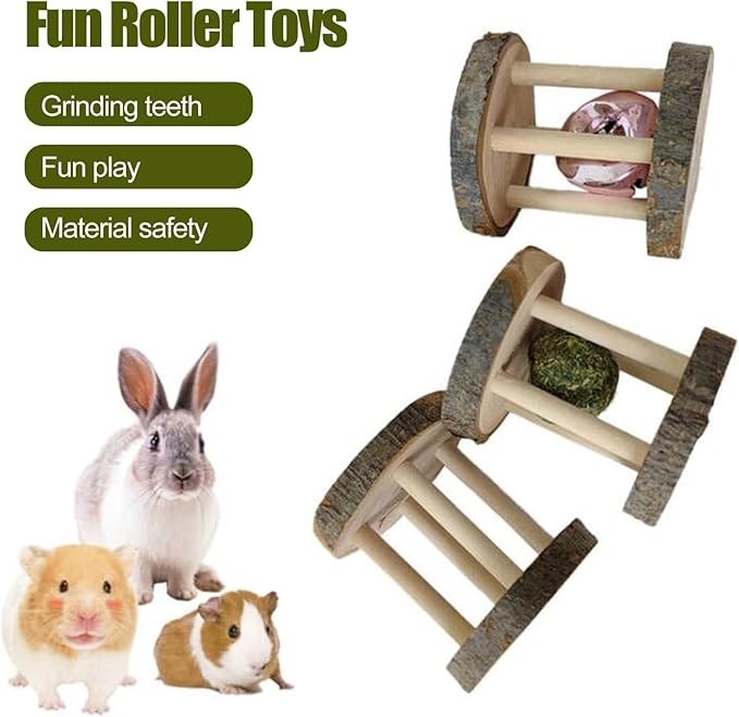 Natural Wooden Chew Toys for Small Animals, Teeth Grinding Toy for Hamsters, Rabbits, Guinea Pigs, Parrots, Chinchillas – Grass Seed Mint Balls for Pet Play and Dental Care, Ideal for Pet Supplies