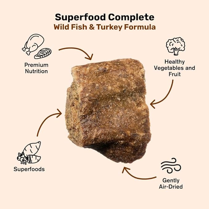 Superfood Complete, Air-Dried Adult Dog Food - High Protein, Zero Fillers, Superfood Nutrition by Katherine Heigl (64 oz., Wild Fish and Turkey Formula)