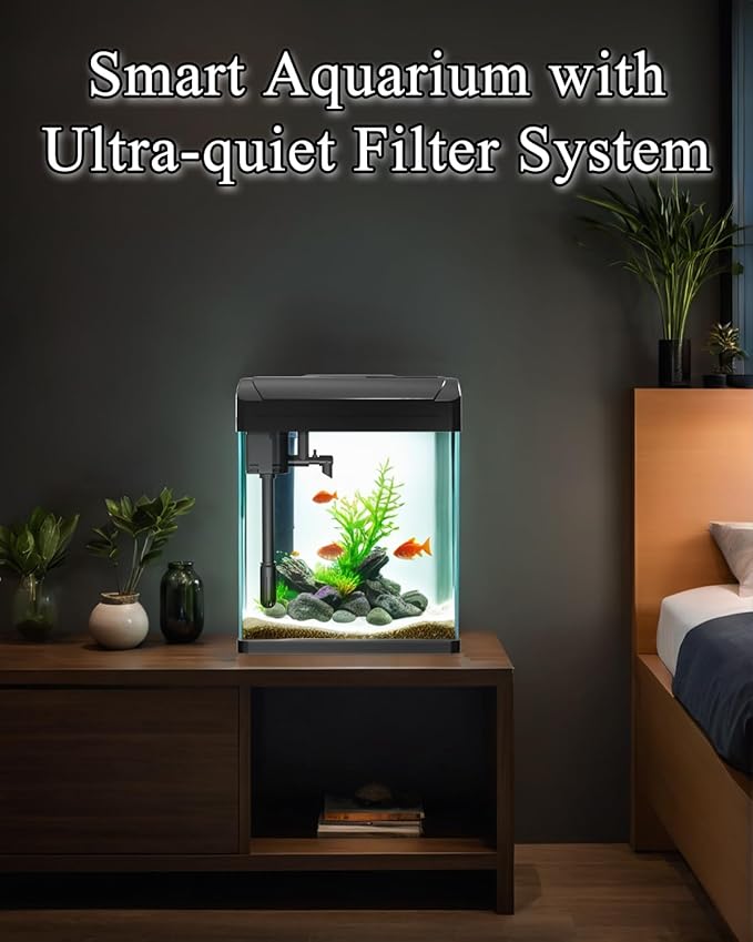 Small Fish Tank Aquarium Kit, HD Glass Betta Fish Tank with 3-in-1 Silent Water Pump Filter System, Self Cleaning Aquarium Starter Kit with LED Light Suitable for Small Fish or Shrimp