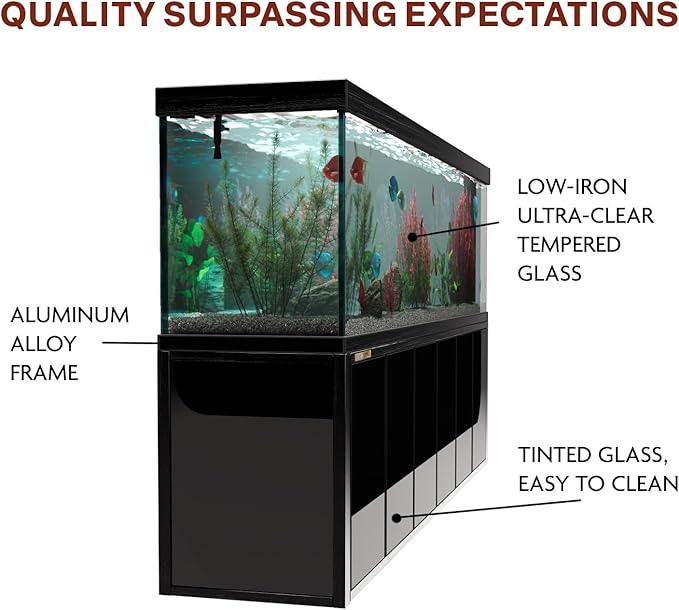 500 Gallons Tempered Glass Aquarium, Modern Rectangular Black Tank with Advanced Filtration System - Fish & Aquarium Equipment
