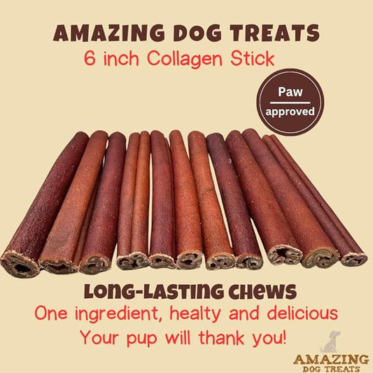 Amazing Dog Treats - 6 Inch Bulk Collagen Sticks for Dogs - (100 Count) - Collagen Sticks for Dogs - No Hide Dog Bones