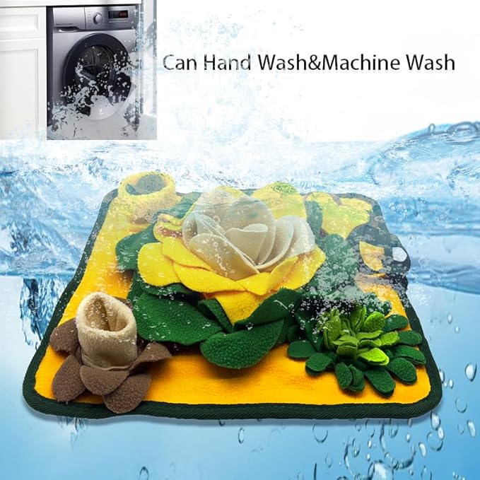 Rabbit Foraging Mat,Bunny Snuffle Mat for Hamsters Puzzle Toys Ferrets Interactive Feeding Mat for Guinea Pigs Hedgehog Chinchillas Small Animals Stress Relief (Yellow Green)