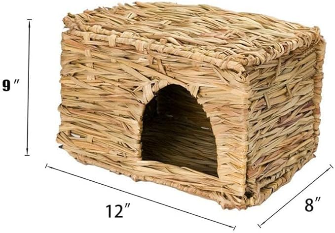 Rabbit Grass House - Natural Hand Woven Seagrass Play Hay Bed, Hideaway Hut Toy for Bunny Hamster Guinea Pig Chinchilla Ferret