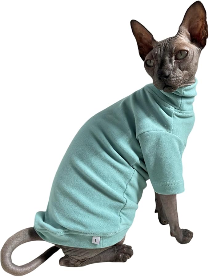 Sphynx Cats Solid Warm Fleece Shirt Cat Turtleneck Undershirt Thermal Hairless Cat Clothes for Sphynx, Devon, Cornish Cat Clothes and Small Kitten and Dogs (Haze Blue, X-Large)