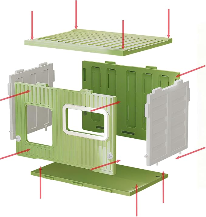 Plastic Cat House for Outdoor Indoor Use, Stackable Feral Cat Shelter Indoor Cat House Weatherproof Waterproof Elevated, with 2-Sided Cushion (Green White)