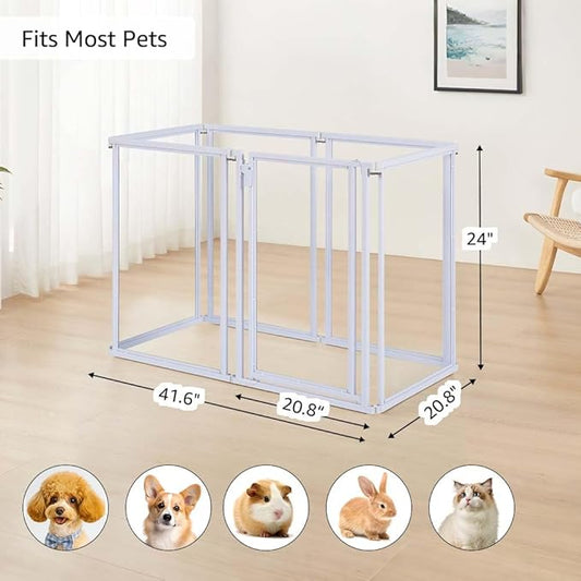 unipaws Clear Acrylic Transparent Dog Playpen, 125” Extra Wide 6 Panels Freestanding Walk Through Dog Gate, Foldable Pet Pen Whelping Cage for Puppy Cats