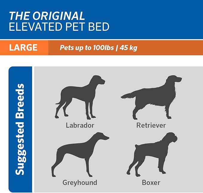 Coolaroo Original Elevated Dog Bed - Breathable Off-The-Ground Pet Bed with Cooling Fabric, Joint Relief & Moisture-Resistant Fabric, 100% Recyclable, Easy Clean, Gunmetal, Large