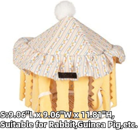 Guinea Pig Hideout Large with Curtain, Bunny Hideout, Machine Washable Guinea Pig Hide Tent Houses & Habitats, Small Animal Hideout for Pet Rabbit, Ferret, Rat, Chinchilla, Squirrel (Yellow)