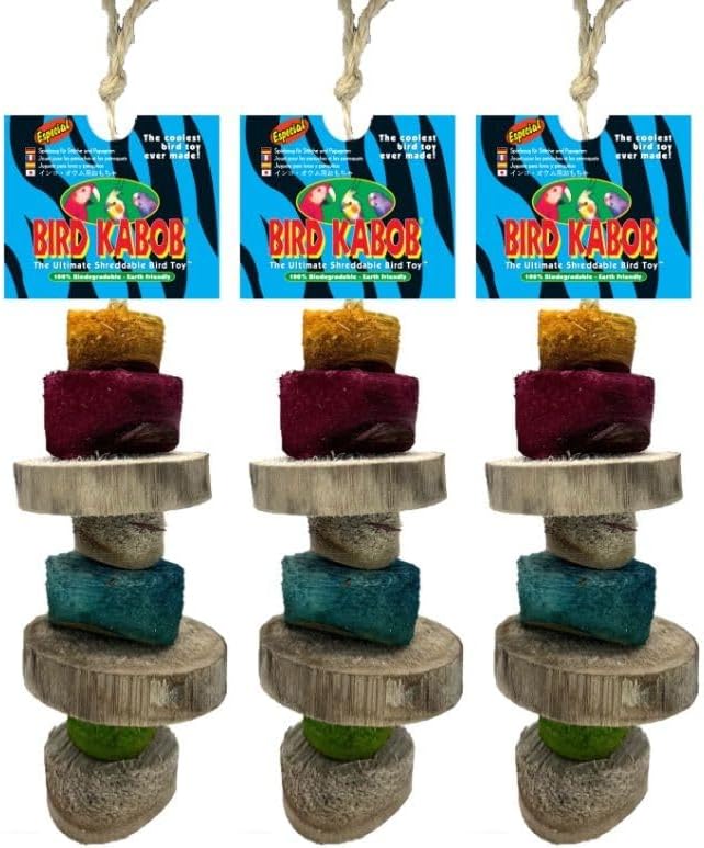 Especial - 3 Pack - an All-Natural, Holistic, Veterinarian Recommended, Earth Friendly, shreddable Hanging Bird Toy with Colored Yucca Chunks