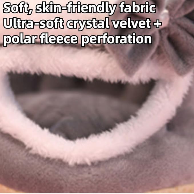 Hamster Nest Pet Warm Hamster Guinea Pig Cave Beds with Transparent Cover Small Pet Winter Bed Guinea Pig Hamster Rabbit Sleeping House Plush Cage Accessories (Grey,Large)