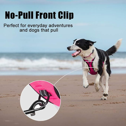 PoyPet No Pull Dog Harness, Reflective Comfortable Vest Harness with Front & Back 2 Leash Attachments and Easy Control Handle Adjustable Soft Padded Pet Vest for Small to Large Dogs (Pink,S)