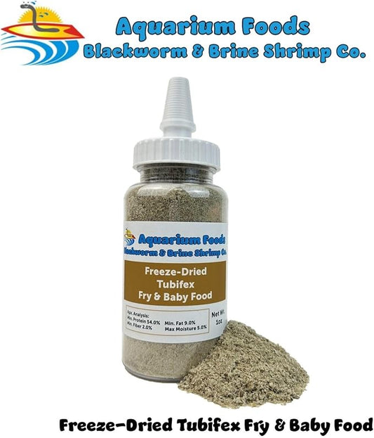 Aquatic Foods Inc. Tubifex Worm Powder Fry & Baby Food, for Freshwater Fish, Marine Fish, Baby Pond Fish, Corals, Anemones, All Tiny Nano Fish, Fry and Babies…1oz Med Squeeze Bottle