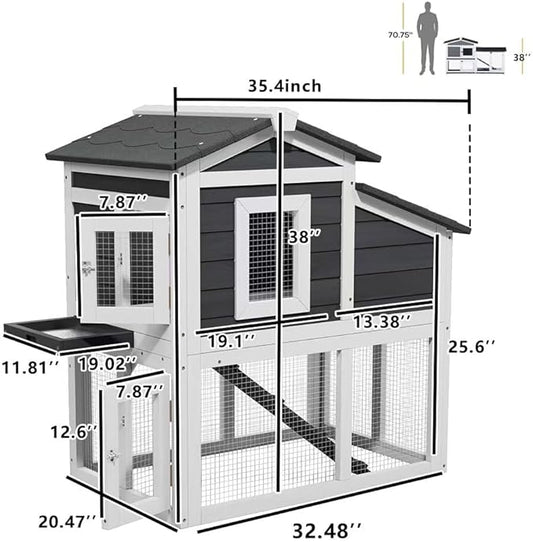 Bunny Cage Premium Rabbit Hutch with Leak-Proof Roof, 2-Story Bunny House for Guinea Pigs & Hamster,Wooden Chicken House with Deep Pull-Out Tray, Waterproof Chicken Coop for Outside